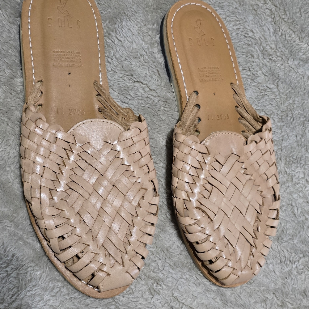 SOLS Beige Woven Leather Mules